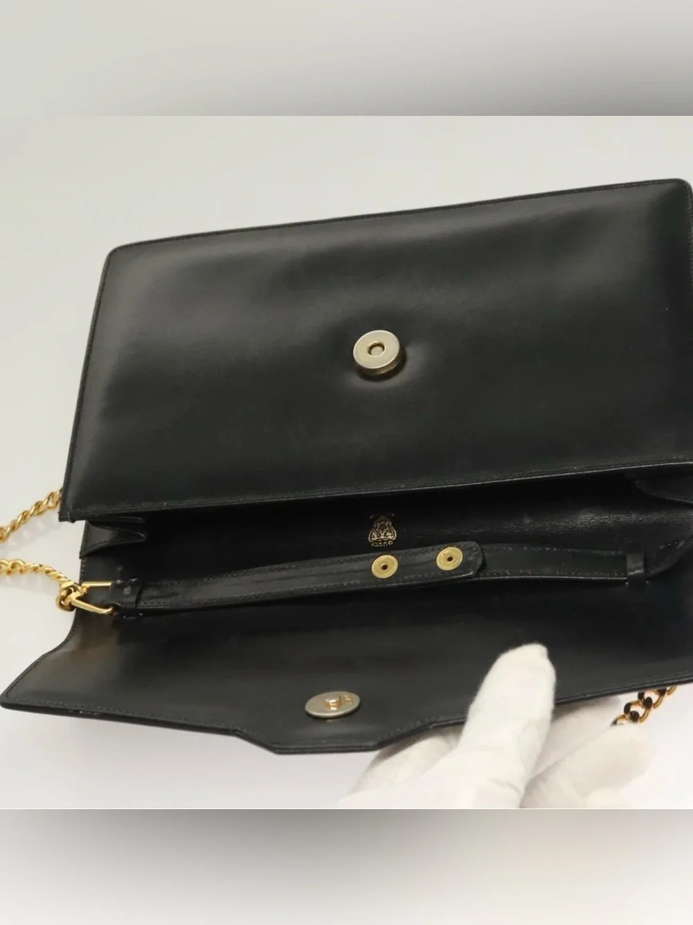 👜 GUCCI Black Leather Crossbody Gold Chain Shoulder Bag Authentic